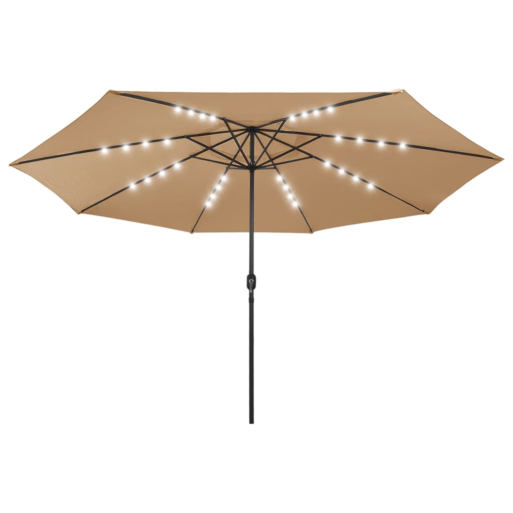 vidaXL Umbrelă de soare exterior, LED-uri&stâlp metal gri taupe 400 cm