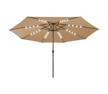 vidaXL Umbrelă de soare exterior, LED-uri&stâlp metal gri taupe 400 cm