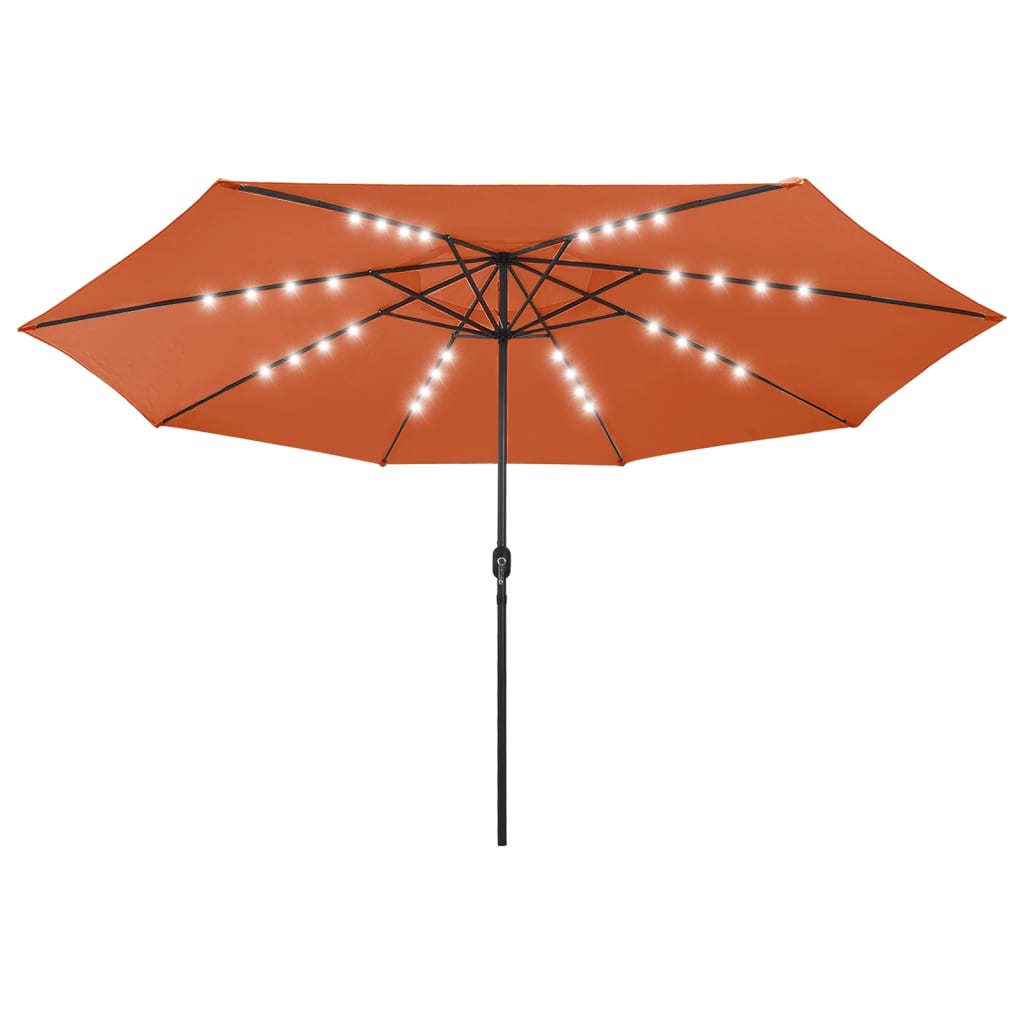 vidaXL Umbrelă soare exterior, LED-uri & stâlp metal, cărămiziu 400 cm