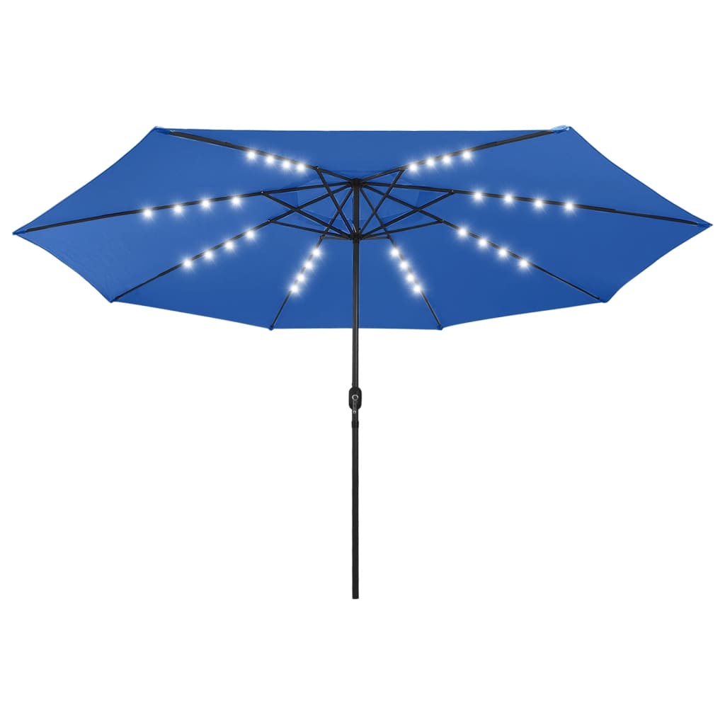 vidaXL Umbrelă de soare exterior, LED-uri & stâlp metal, azuriu 400 cm