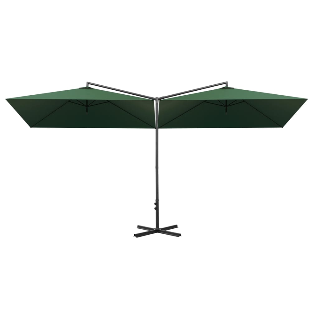 vidaXL Двоен чадър със стоманен прът, зелен, 600x300 см
