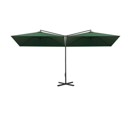 vidaXL Двоен чадър със стоманен прът, зелен, 600x300 см