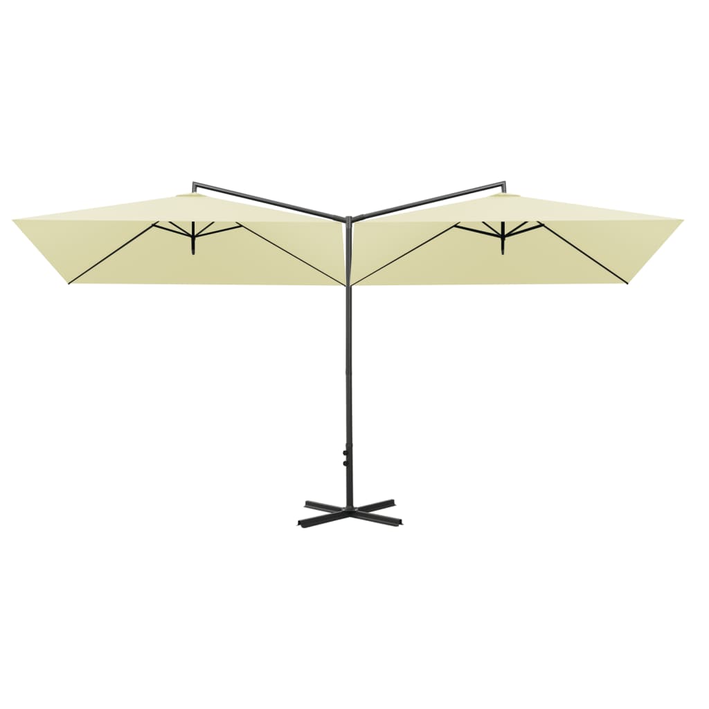 vidaXL dobbelt parasol med stålstang 600x300 cm sandfarvet