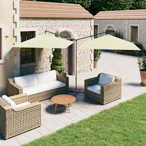 Dvojni senčnik z jeklenim drogom peščen 600x300 cm