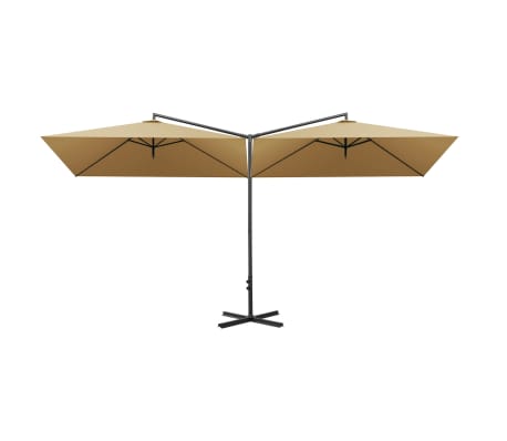 vidaXL Dvigubas skėtis su plieniniu stulpu, taupe spalvos, 600x300cm