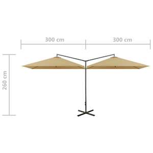 Dvojitý zahradní slunečník s ocelovou tyčí taupe 600 x 300 cm - obrázek 8
