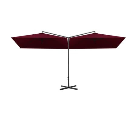 vidaXL Двоен чадър със стоманен прът, бордо червено, 600x300 см