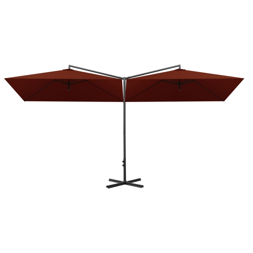 vidaXL Двоен чадър със стоманен прът, теракота, 600x300 см