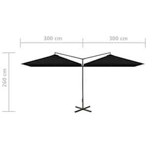 Dvojitý zahradní slunečník s ocelovou tyčí černý 600 x 300 cm - obrázek 8