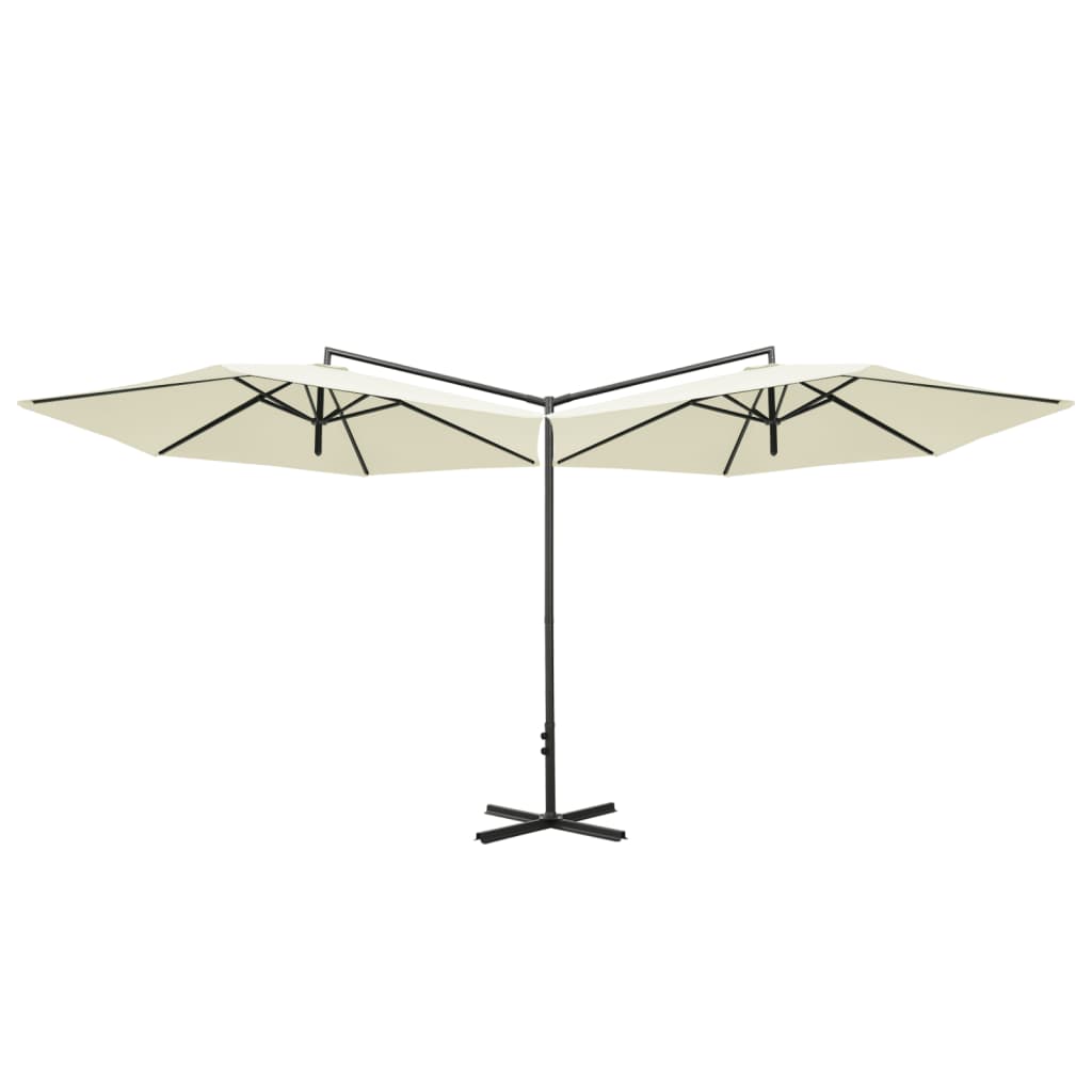 vidaXL Parasol dubbel met stalen paal 600 cm zandkleurig afbeelding