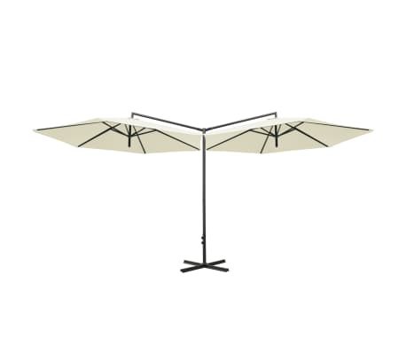 vidaXL Двоен градински чадър със стоманен прът, пясъчен, 600 см