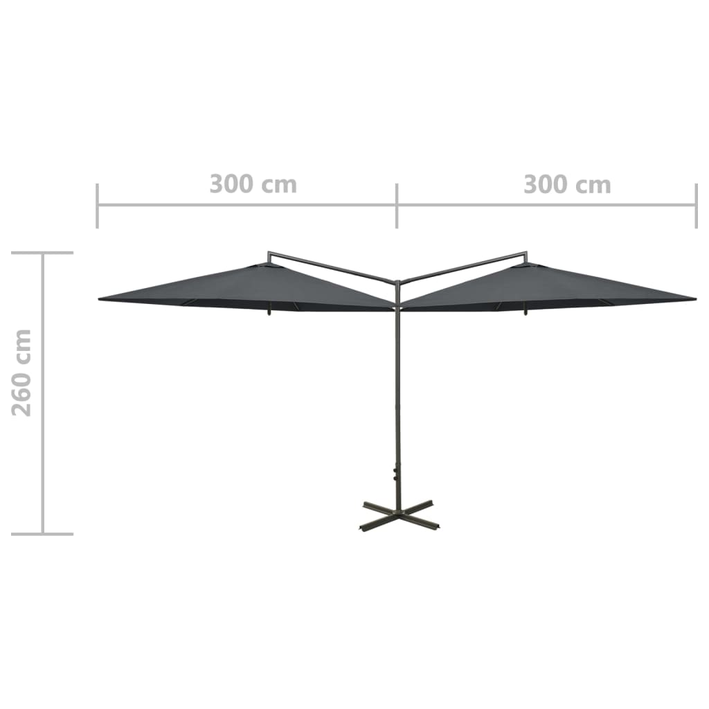 antracitszürke dupla napernyő acélrúddal 600 cm