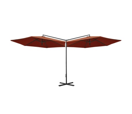 vidaXL Dvigubas sodo skėtis su plieniniu stulpu, terakota, 600cm