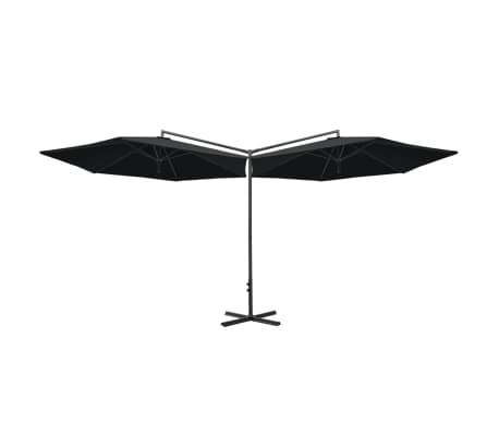 vidaXL Dvigubas sodo skėtis su plieniniu stulpu, juodas, 600cm
