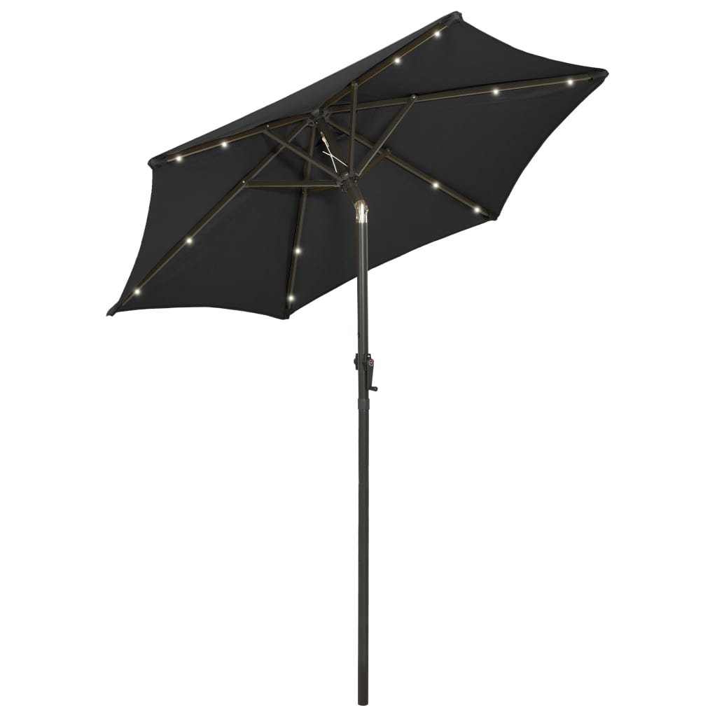 Umbrelă de soare cu lumini LED, negru, 200×211 cm, aluminiu