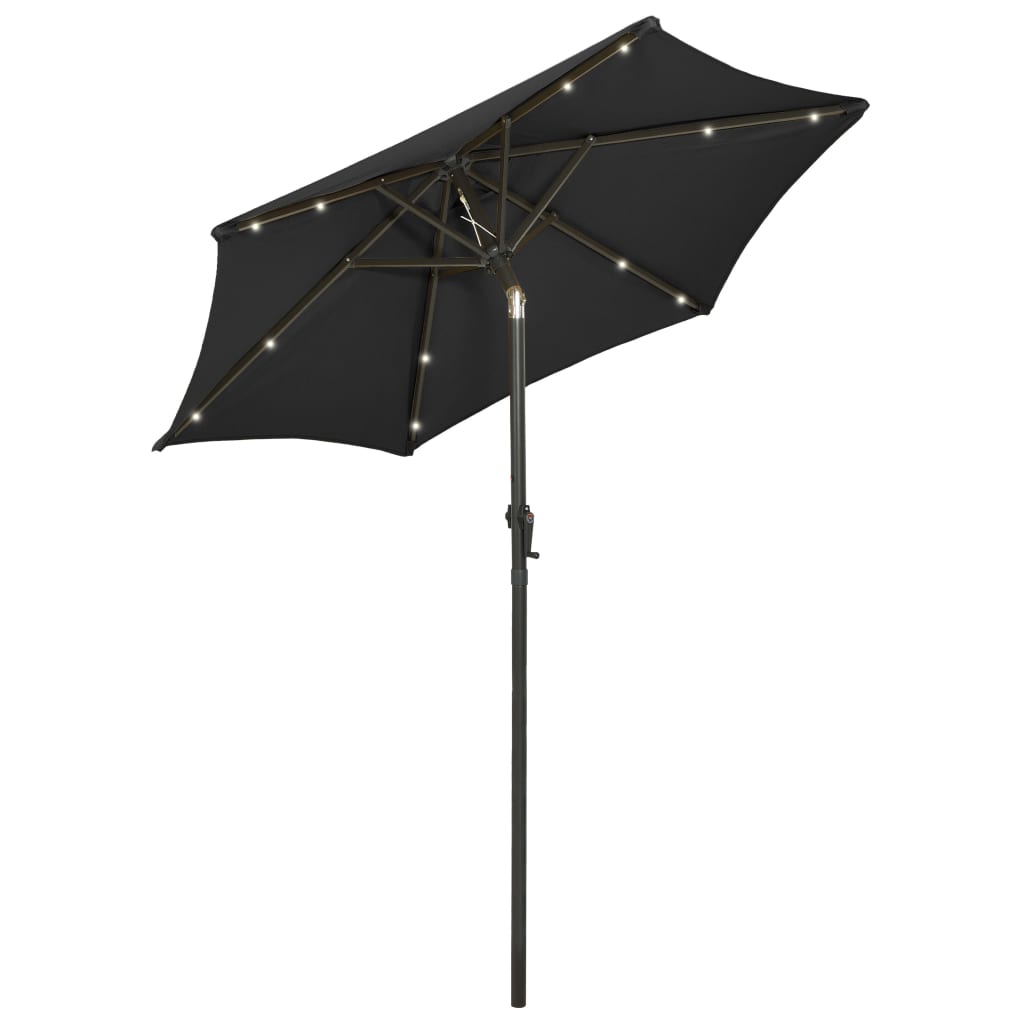 vidaXL Umbrelă de soare cu lumini LED, negru, 200x211 cm, aluminiu