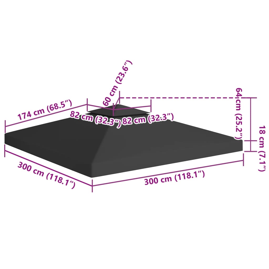 Copertura Superiore Per Gazebo A 2 Strati 310 G/m² 3x3 M Nera VidaXL 16 width=274