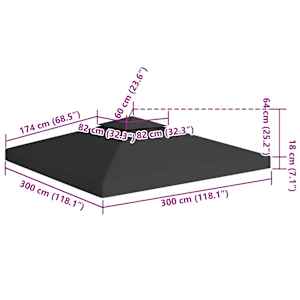 Dvojitá střecha na altán 310 g/m² 3 x 3 m černá - obrázek 7
