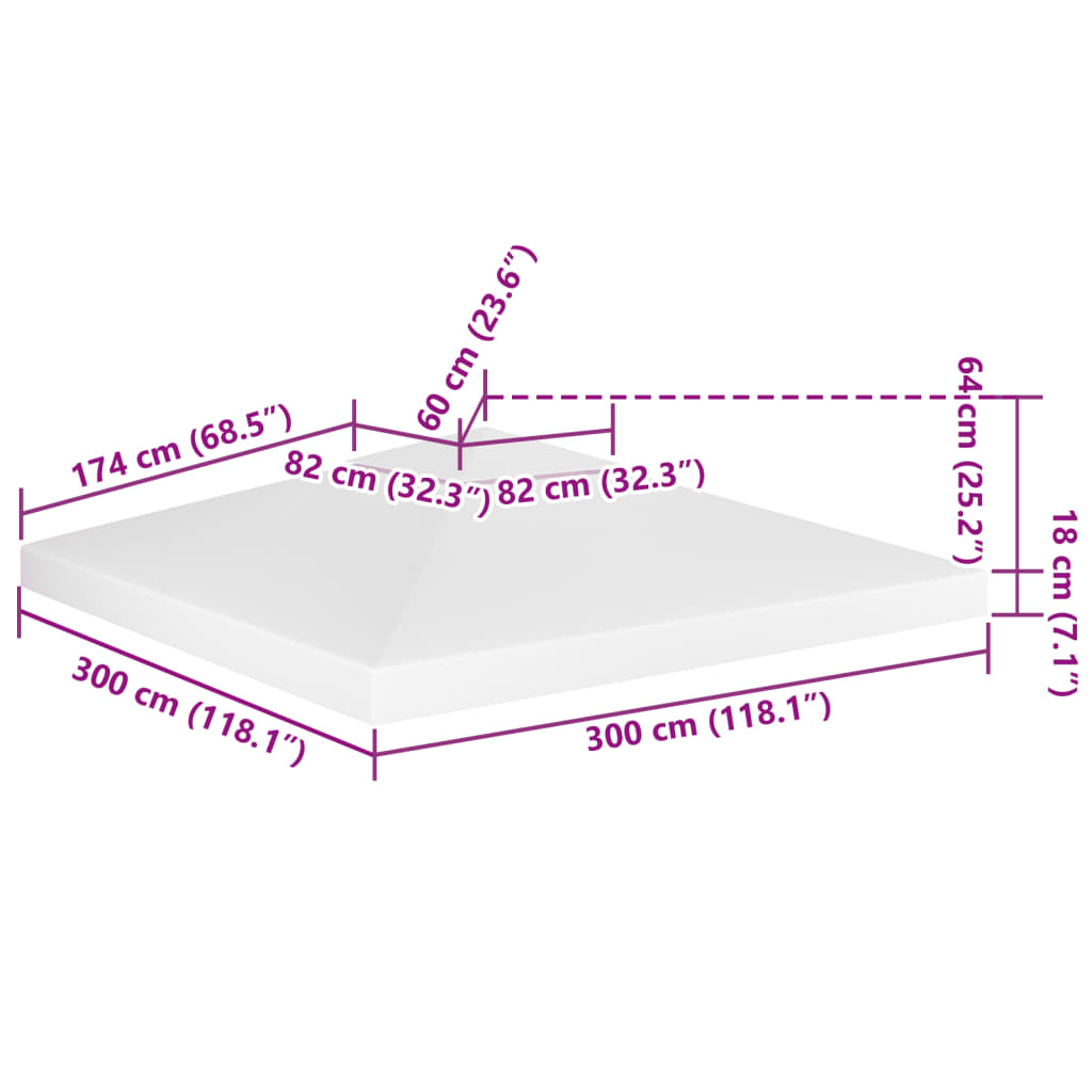 Fehér kétszintes pavilon-tetőponyva 310 g/m² 3 x 3 m 