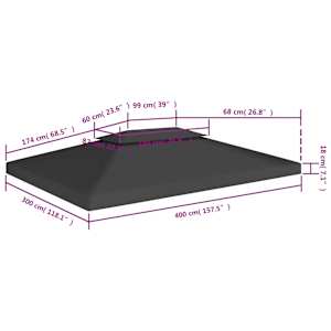 Dvojitá střecha na altán 310 g/m² 4 x 3 m černá - obrázek 7