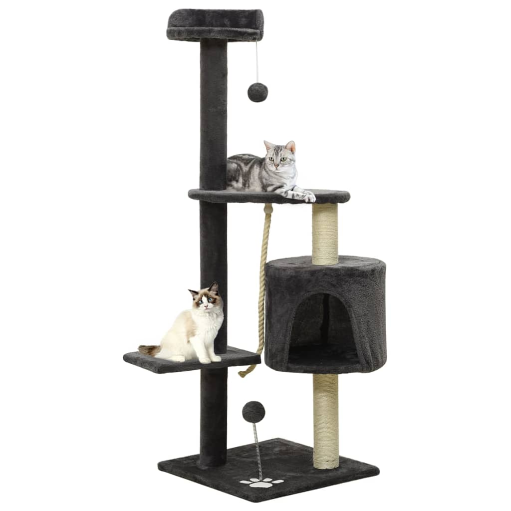 vidaXL Ansamblu pisici cu stâlpi din funie de sisal, gri închis 120 cm vidaXL