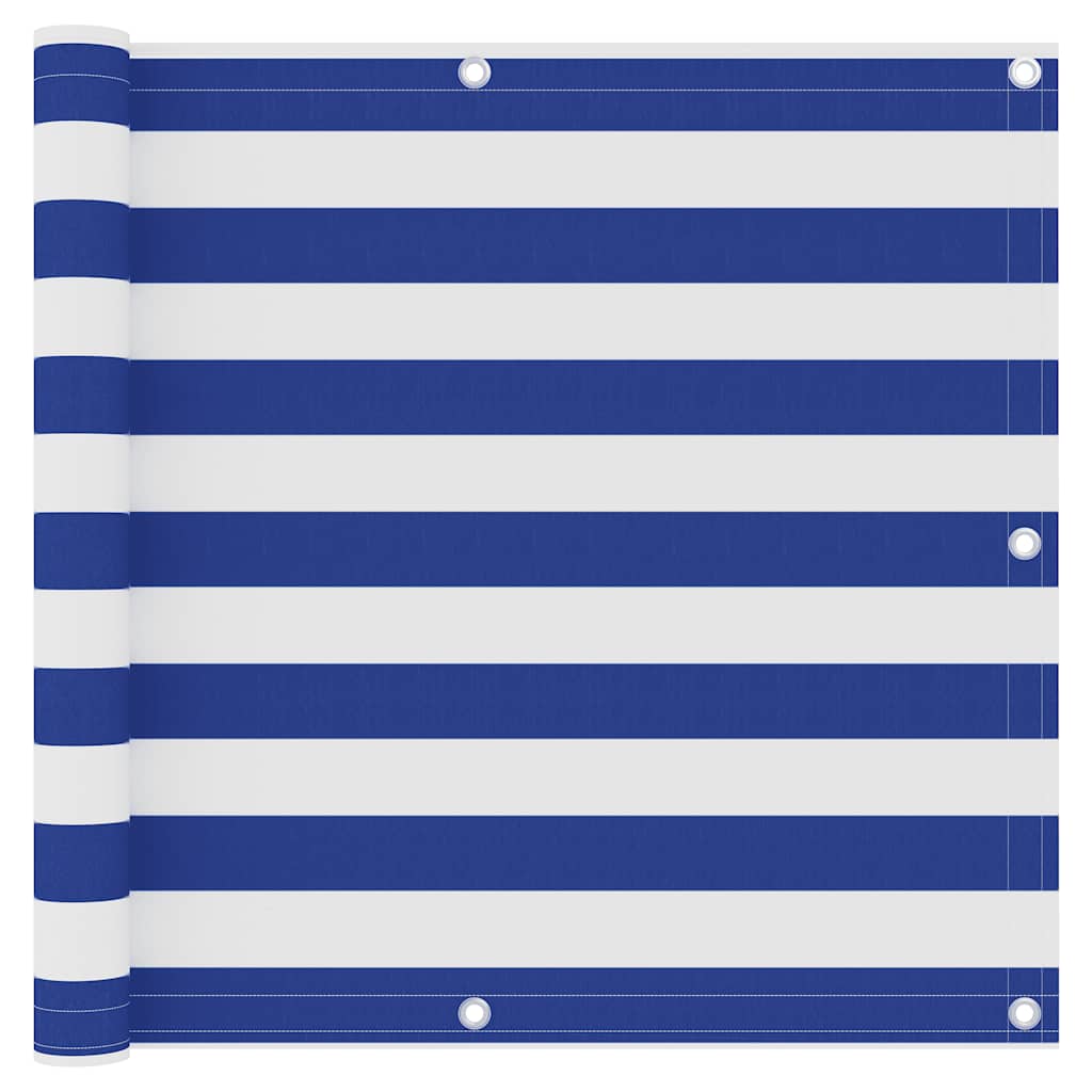 vidaXL Paravan de balcon, alb și albastru, 90x500 cm, țesătură oxford