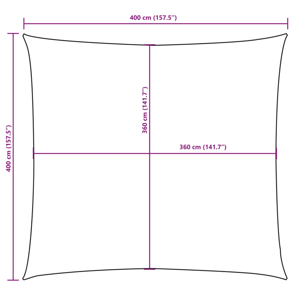 Krémszínű négyzet alakú oxford-szövet napvitorla 4 x 4 m 