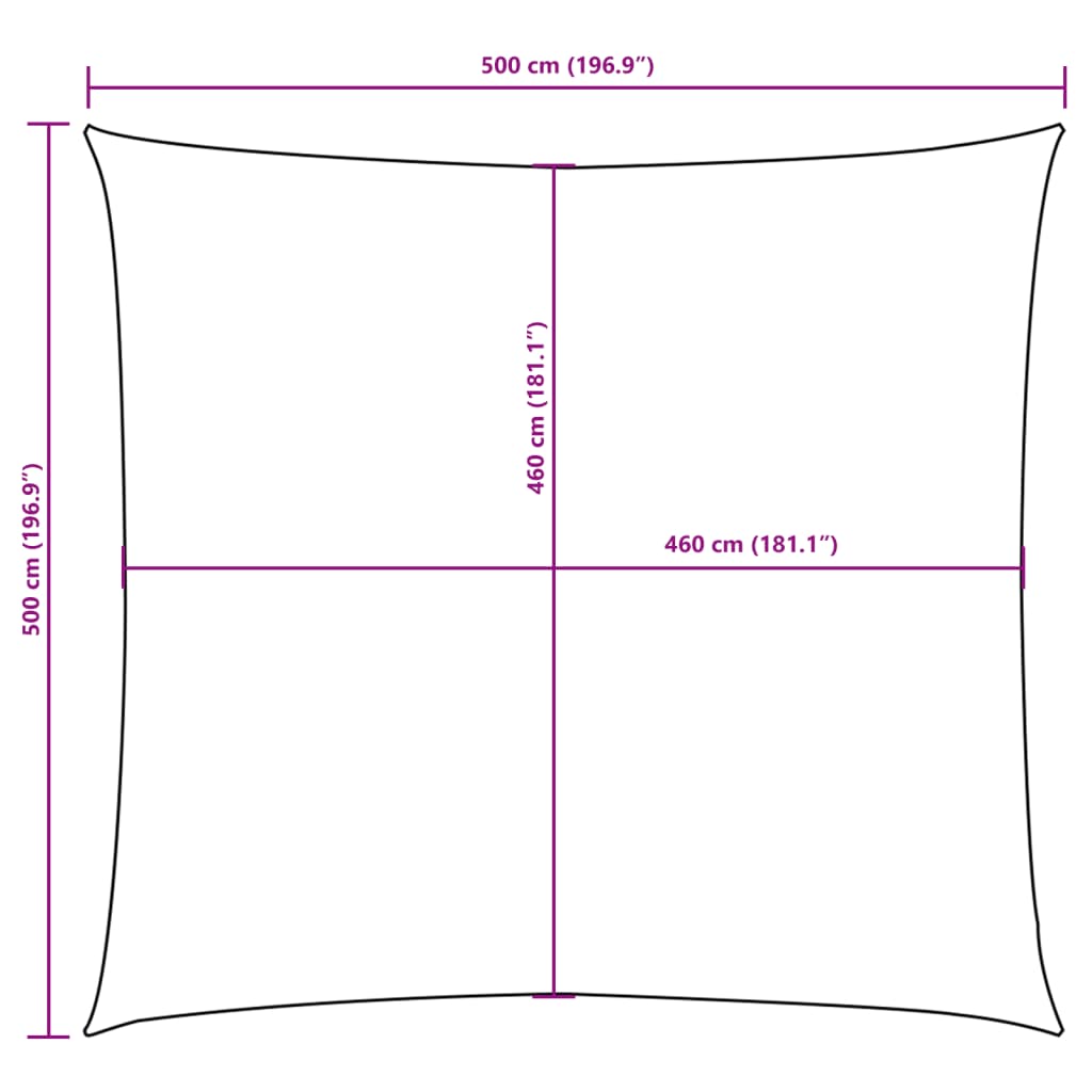 Krémszínű négyzet alakú oxford-szövet napvitorla 5 x 5 m 