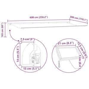Rám markýzy s LED pásovými světly Bílá 600 × 300 cm Hliník - obrázek 12