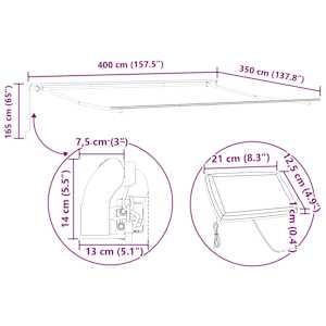 Rám markýzy s LED pásovými světly Bílá 400 × 350 cm Hliník - obrázek 12