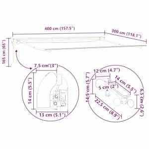 Rám markýzy s LED pásovými světly Bílá 400 × 300 cm Hliník - obrázek 14