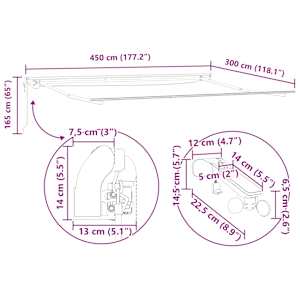 Rám markýzy s LED pásovými světly Bílá 450 × 300 cm Hliník - obrázek 14