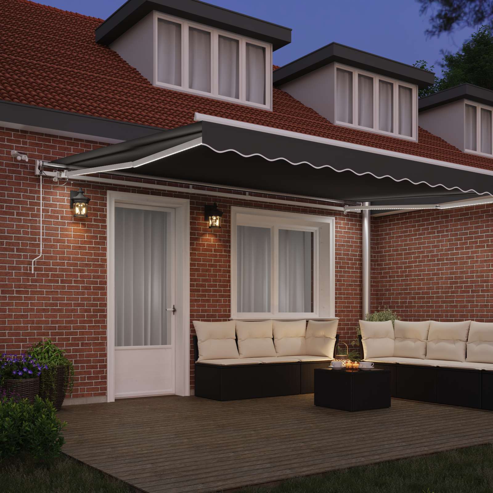 Elektrisch zonnescherm frame met led en sensor 5 x 3 m Wit