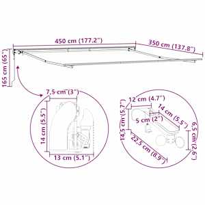 Rám markýzy s LED pásovými světly Bílá 450 × 350 cm Hliník - obrázek 14