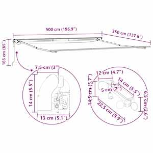 Rám markýzy s LED pásovými světly Bílá 500 × 350 cm Hliník - obrázek 14