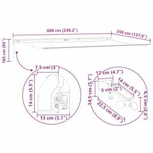 Rám markýzy s LED pásovými světly Bílá 600 × 350 cm Hliník - obrázek 14