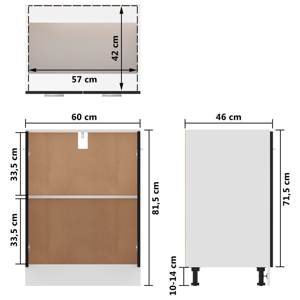 Fekete forgácslap alsószekrény 60 x 46 x 81,5 cm 