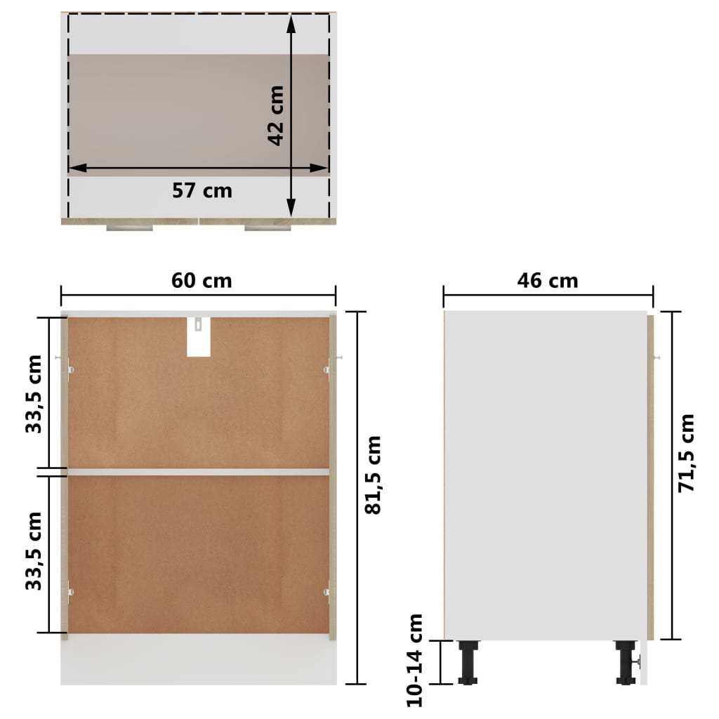 Sonoma-tölgy színű forgácslap alsószekrény 60 x 46 x 81,5 cm 