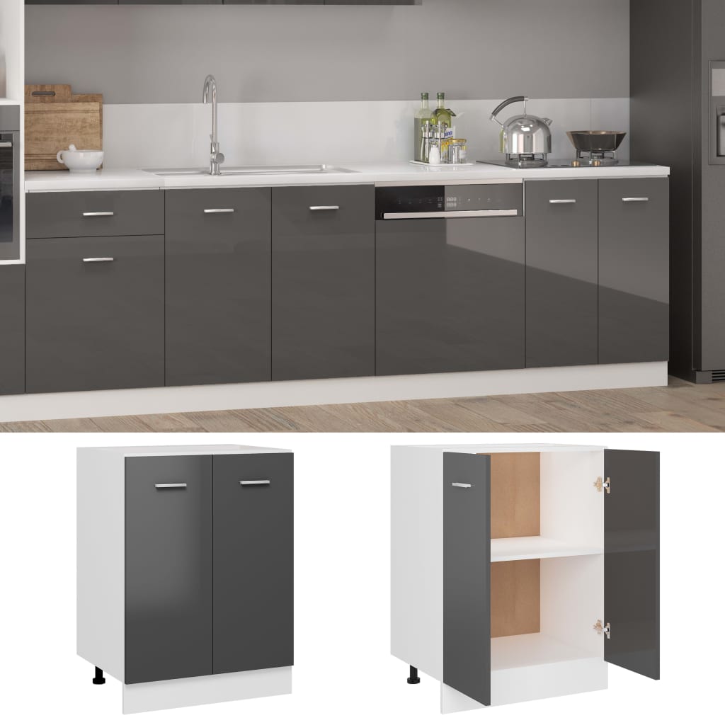 vidaXL Bottom Cabinet High Gloss Grey 60x46x81.5 cm Engineered Wood