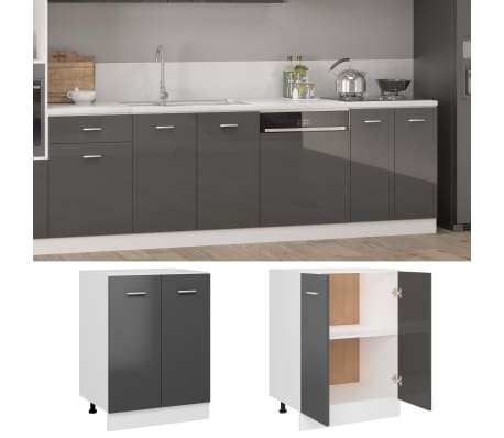 vidaXL Bottom Cabinet High Gloss Grey 60x46x81.5 cm Engineered Wood