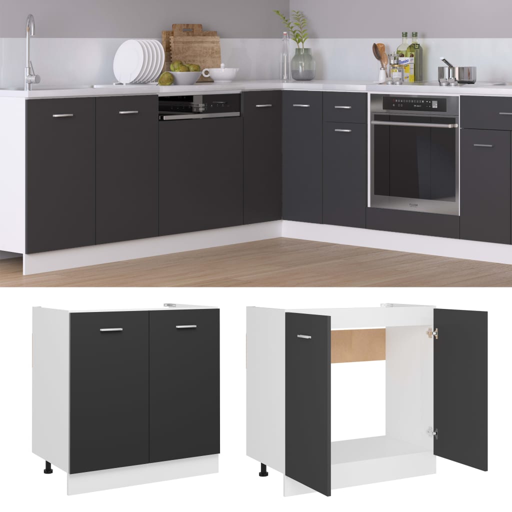 vidaXL Sink Bottom Cabinet Grey 80x46x81.5 cm Engineered Wood