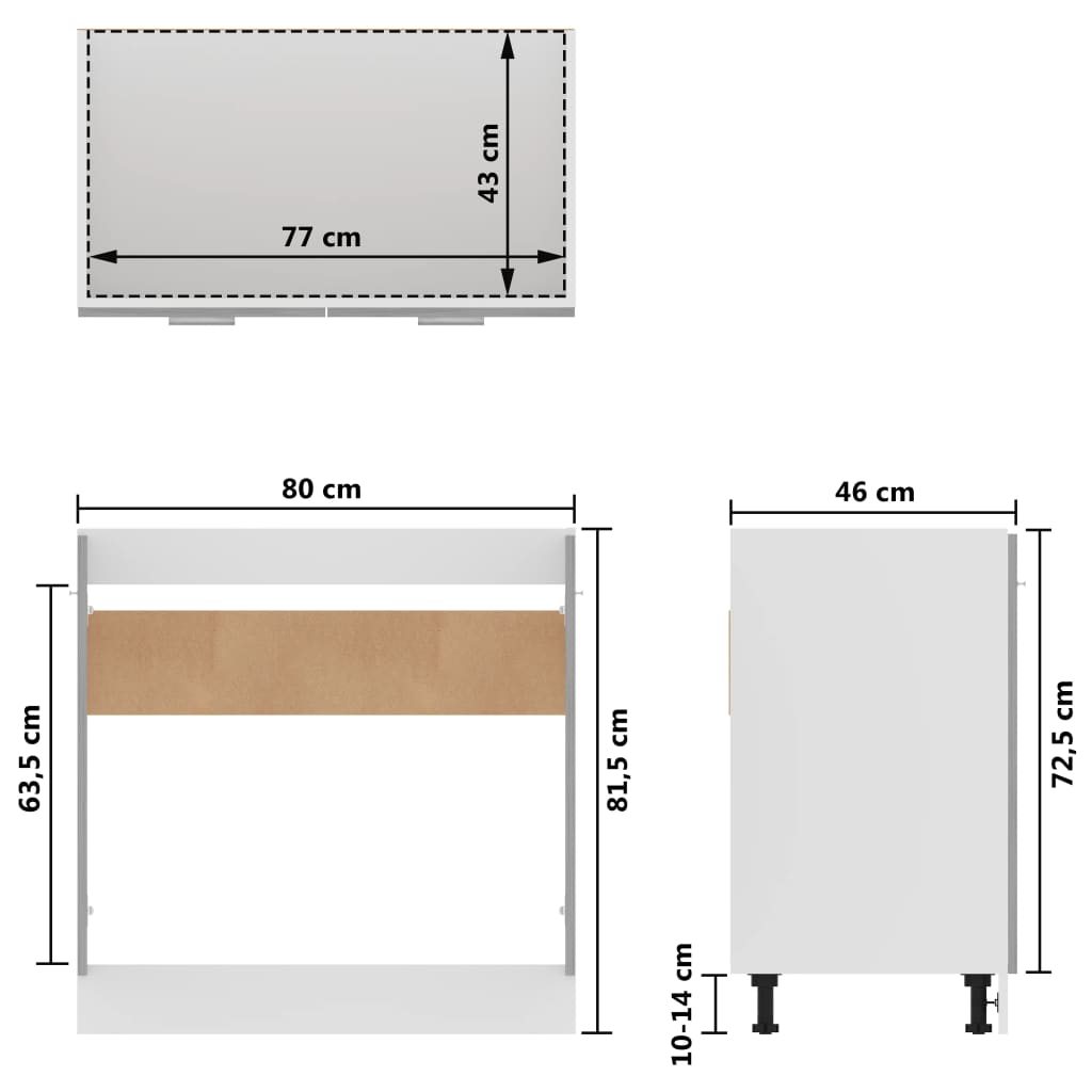 Betonszürke forgácslap mosogató alsószekrény 80 x 46 x 81,5 cm 