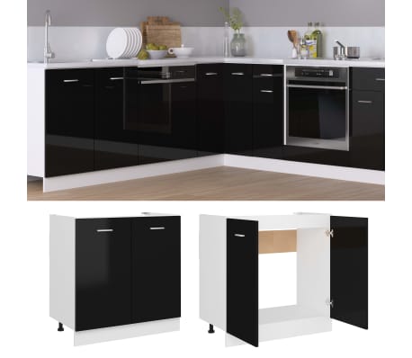 vidaXL Sink Bottom Cabinet High Gloss Black 80x46x81.5 cm Engineered Wood