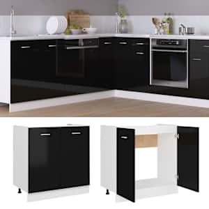 vidaXL Apatinė spintelė praustuvui, juoda, 80x46x81,5cm, MDP, blizgi