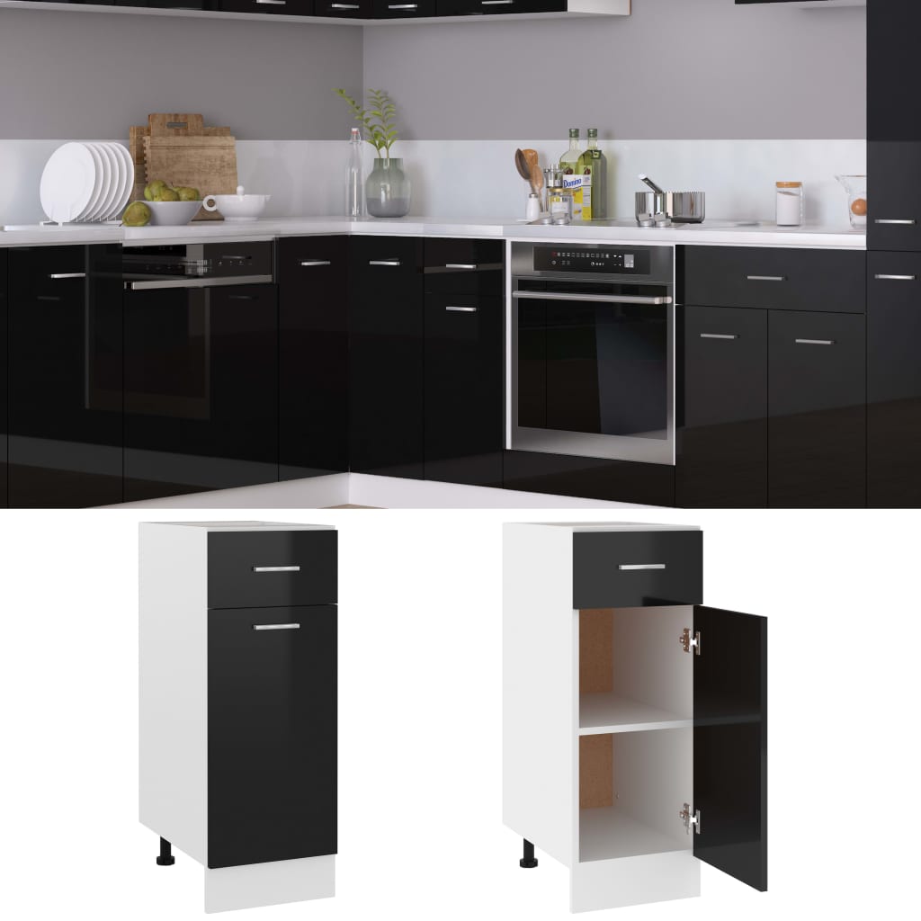 vidaXL Drawer Bottom Cabinet High Gloss Black 30x46x81.5 cm Engineered Wood