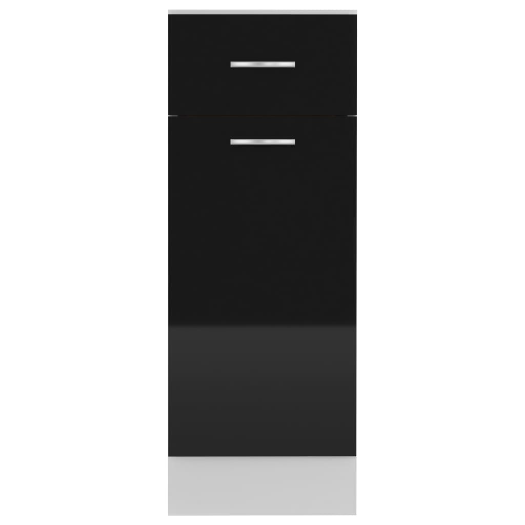 Magasfényű fekete forgácslap fiókos alsószekrény 30x46x81,5 cm 