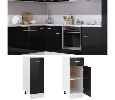 vidaXL Drawer Bottom Cabinet High Gloss Black 30x46x81.5 cm Engineered Wood