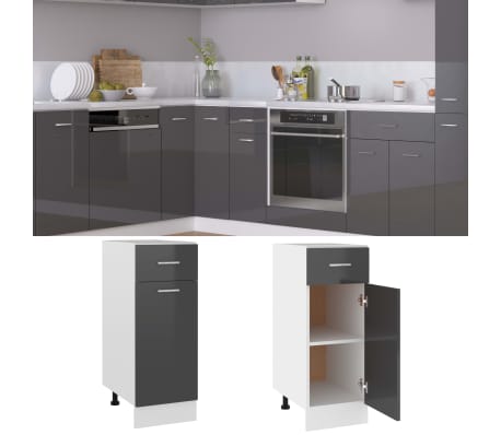 vidaXL Apatinė spintelė su stalčiumi, pilka, 30x46x81,5cm, MDP, blizgi