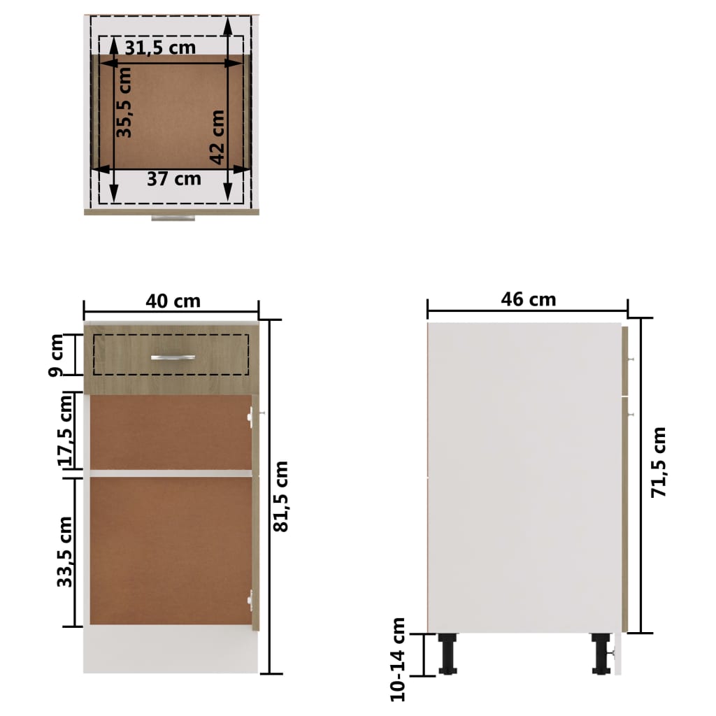 Apatinė spintelė su stalčiumi, ąžuolo, 40x46x81,5cm, MDP | Stepinfit