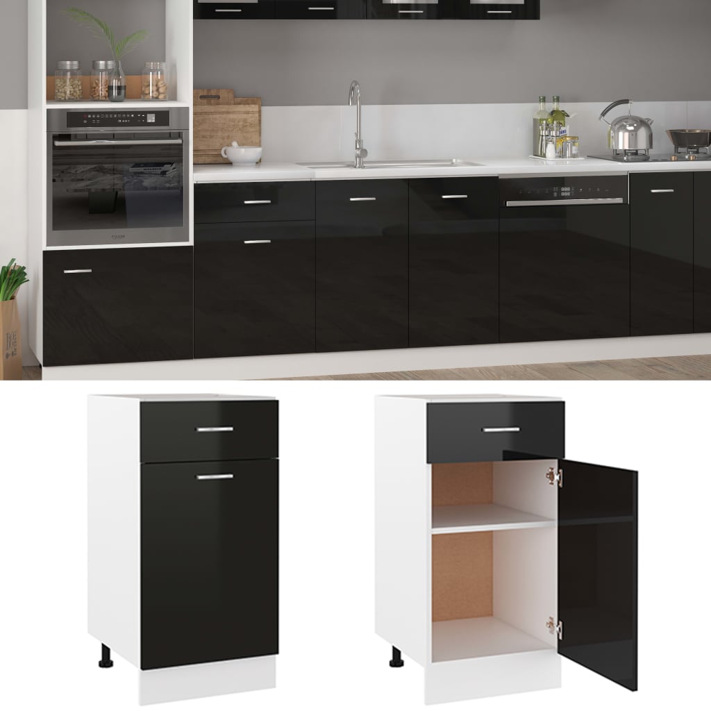 vidaXL Drawer Bottom Cabinet High Gloss Black 40x46x81.5 cm Engineered Wood